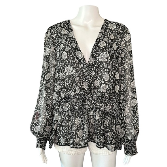 Old Navy NEW 2X Peplum Long Sleeve Floral Smocked Tie Front Puff Sleeve Blouse - Picture 16 of 16